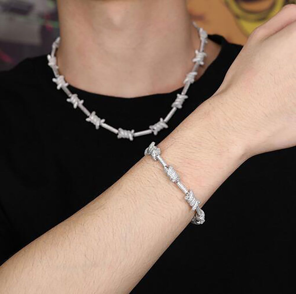 Mens Iced Barbed Wire Cuban Chain 