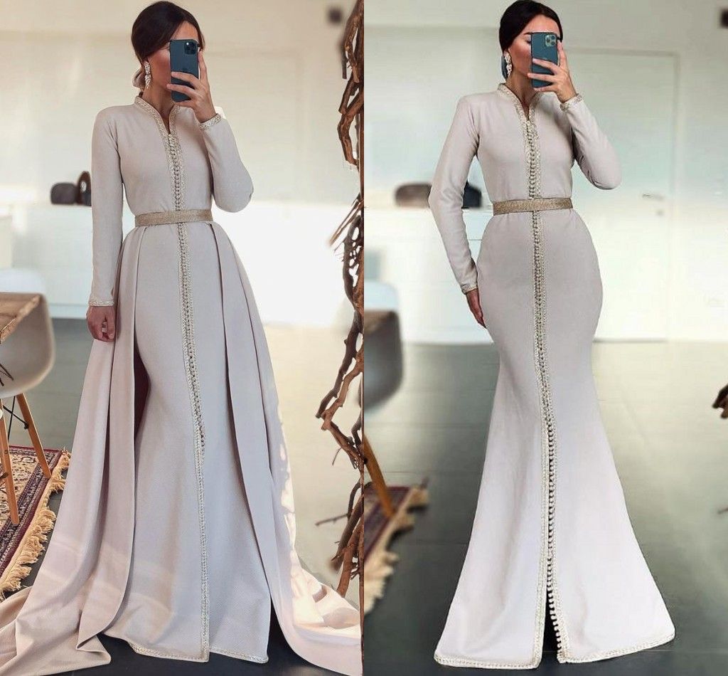Compra Sirena Blanca Vestidos De Fiesta De Caftán Marroquíes Con Tren  Desmontable 2022 Manga Larga Musulmán Árabe Dubai Vestido De Noche Túnicas  Barato | Entrega Rápida Y Calidad | Es.Dhgate