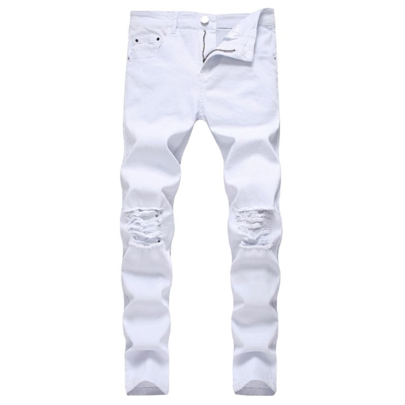 especificar Petición Casa de la carretera Sólidos jeans rotos blancos hombres clásicos retro para hombre pantalones  vaqueros de la marca de algodón