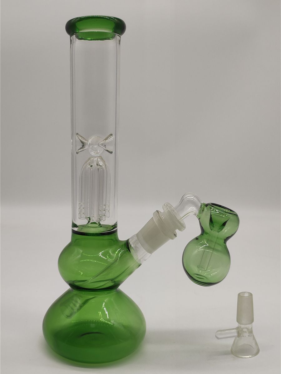 Green Tobaaco Clear Bong Beaker Glass Water Pipe Glass Bongs w/Ice 7" Hookah 