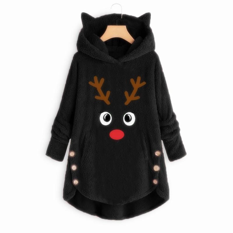 Suéter das mulheres Camisola de Natal para mulheres Plus Size S- 5xl pulôver com gato de orelha com capuz Turtleneck 2021 de inverno preta de pano de grandes dimensões