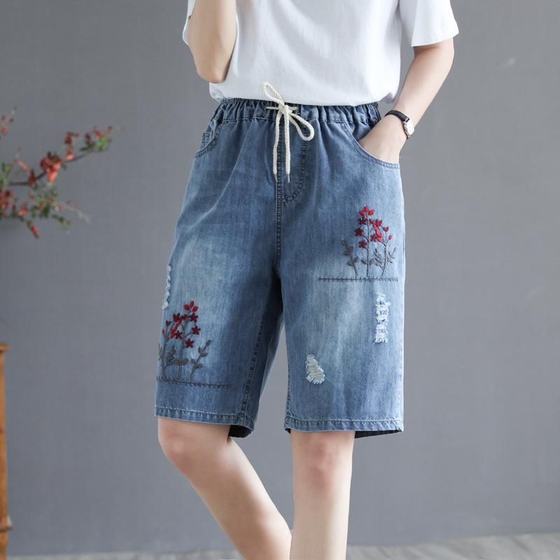 Womens Jeans Women Floral Embroidered 