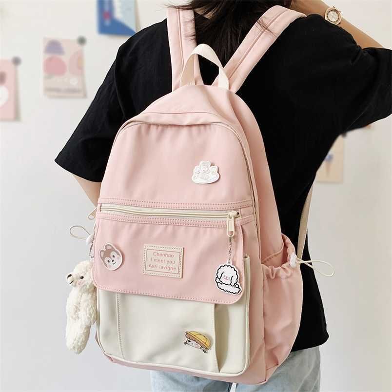 Cute Backpack with Plush Pendant Pin and Accessories Backpack,Cute  Aesthetic Casual School Supplies College Work Bookbag. (Black)