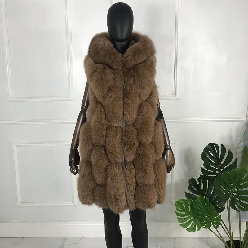 New 100% Real Genuine Knitted Mink Fur Vest Long Gilet Waiscoat Coat Hoodie Warm