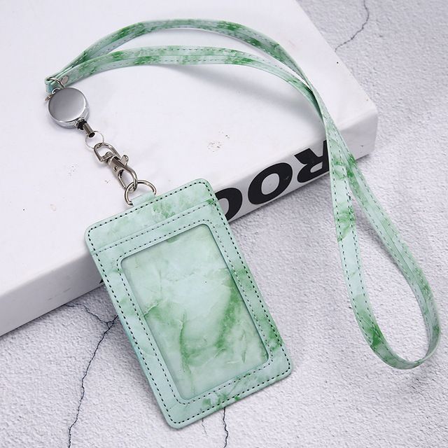 Fashion Leather Badge Holder Business Card Case for Women Marble Style  Designer Luxury ID Card Holders with Retractable Lanyard