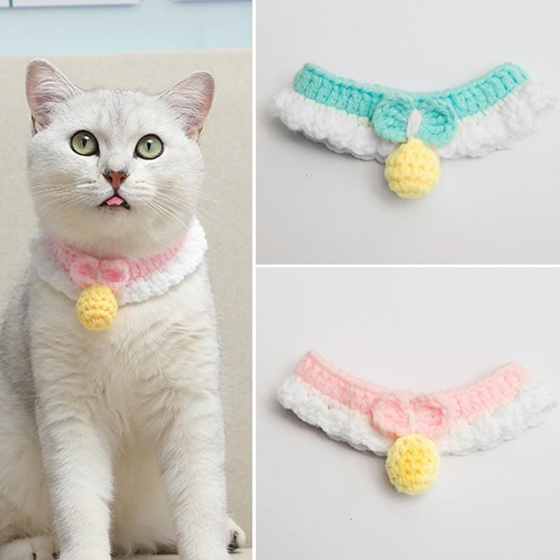 Collares de gatos conduce con ganchillo dulce collar perro lana bandana bowknot collar de mascotas