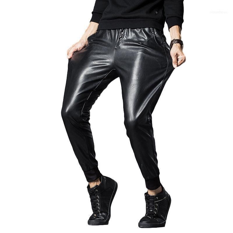 London Praktisk Opdagelse Idopy Men`s Faux Leather Joggers Pants Elastic Waist Fashion Motorcycle  Biker Black PU Soft Trousers1