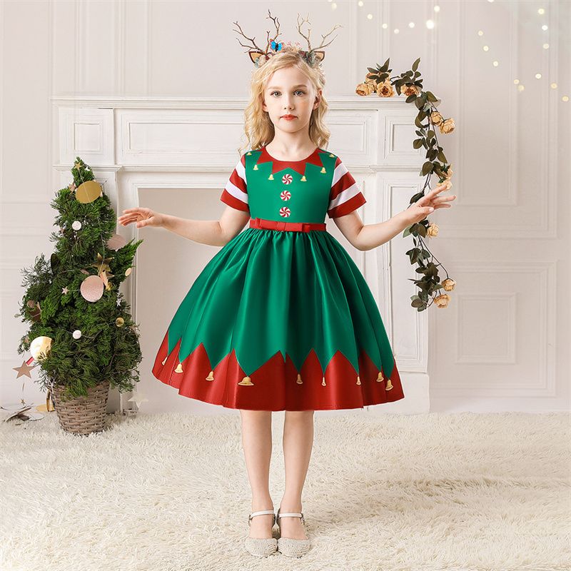 Vestidos para para niños Disfraz de Navidad Santa Claus estampado Boque de satén