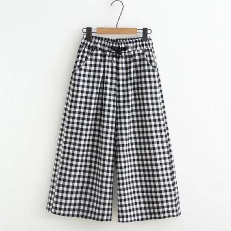 Acquistare Pantaloni Da Donna Capris Capris Bianco E Nero Gambe Gamba Larga  Gamba Elastico Elastico Elastico Elastico Elastico Gonna A Metà Vitello  Vintage Controllare Plaid Donne Allentate Economico | Consegna Veloce E