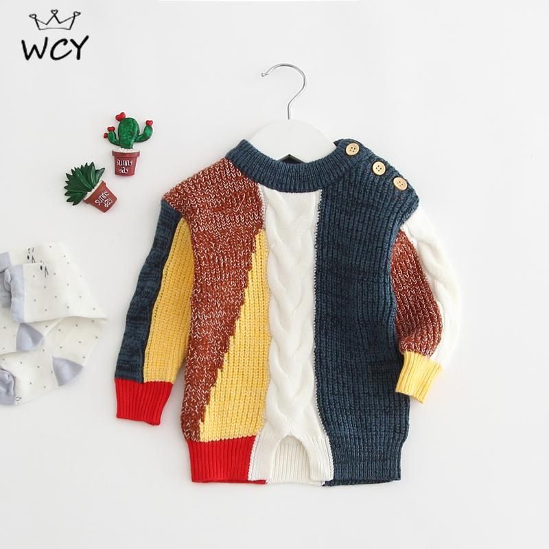 가을 겨울 유아 소녀 옷 긴 소매 바느질 컬러 아이 스웨터 야외 스트리트웨어 아기 니트 스웨터 12m 24m