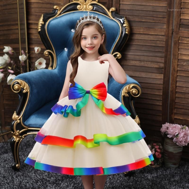 Vestidos de 5 10 años Arco iris niños para niña dama de princesa