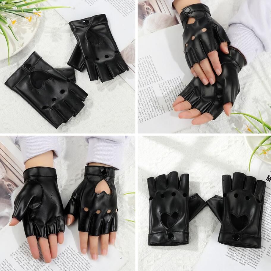 Stylish Heart Shaped PU Leather Fingerless Leather Gloves For Men