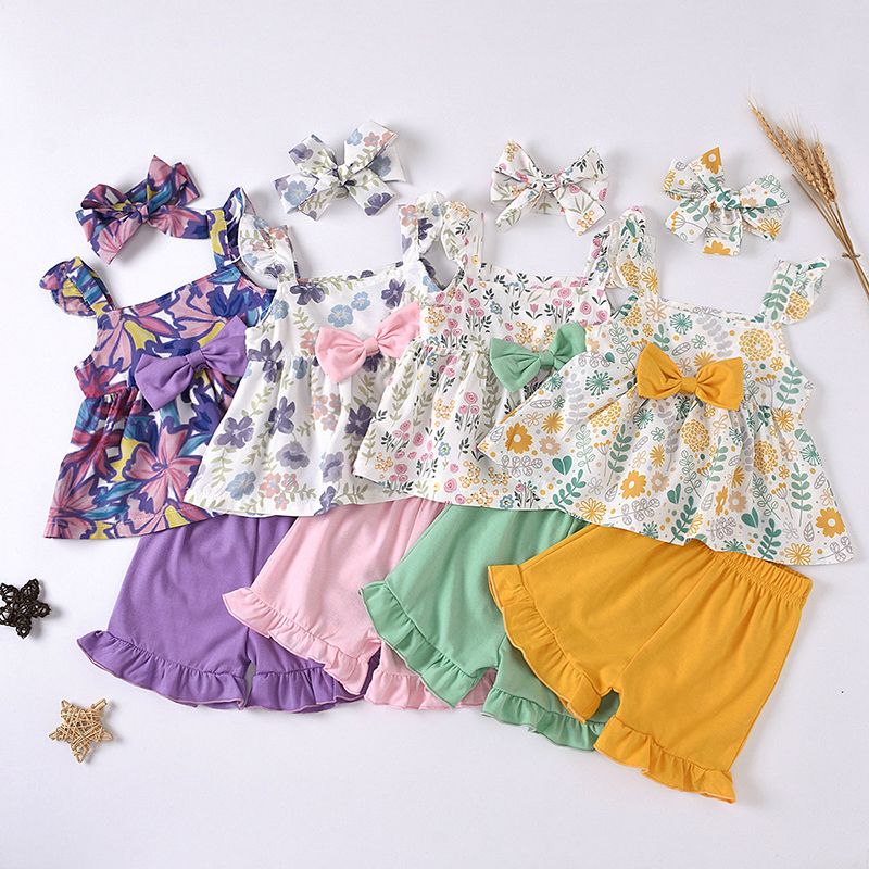 Traje Para Niños Pantalones Cortos Florales Con Estampado De Traje Para Niños Pantalones Cortos Florales Con Estampado De