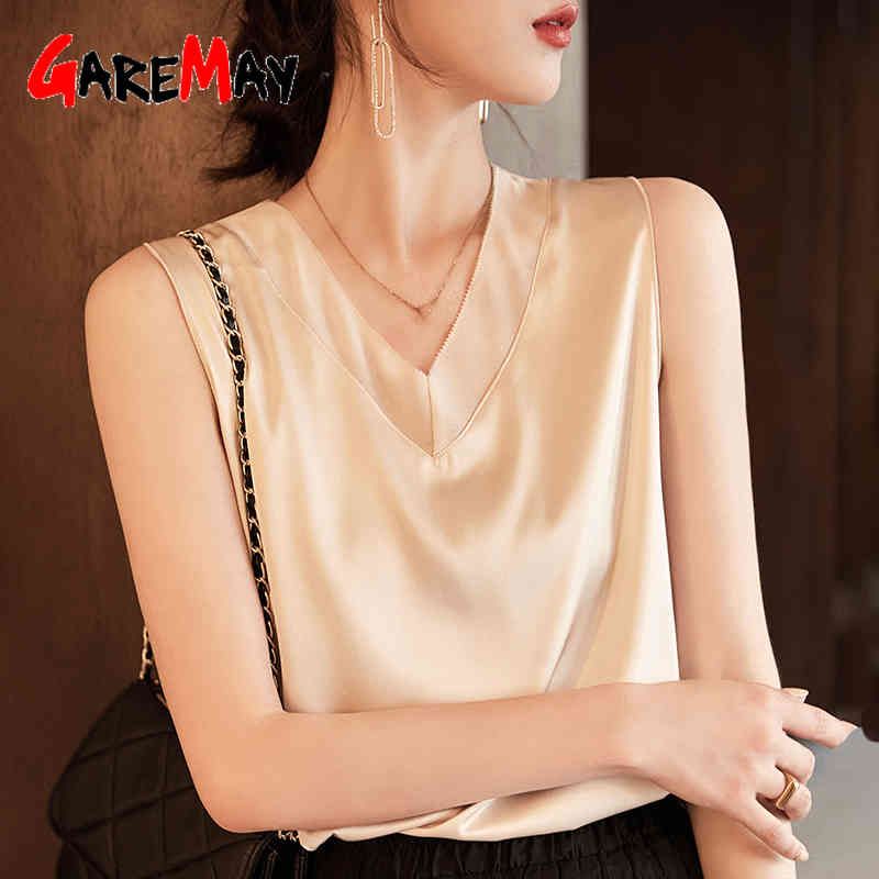 Compra Hermosas Blusas Elegantes Blancas Para Las Mujeres Sin Mangas En V  Cuello Informal De Seda Satinado Blusa Básica De Verano 210428 Barato |  Entrega Rápida Y Calidad | Es.Dhgate