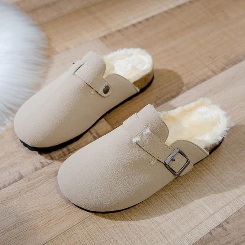 Slippers Shoes Women Flat Slides Low Fur Flip Flops Loafers Cover Toe Pantofle Fashion Soft Plush 2021 Luxury Casual With R