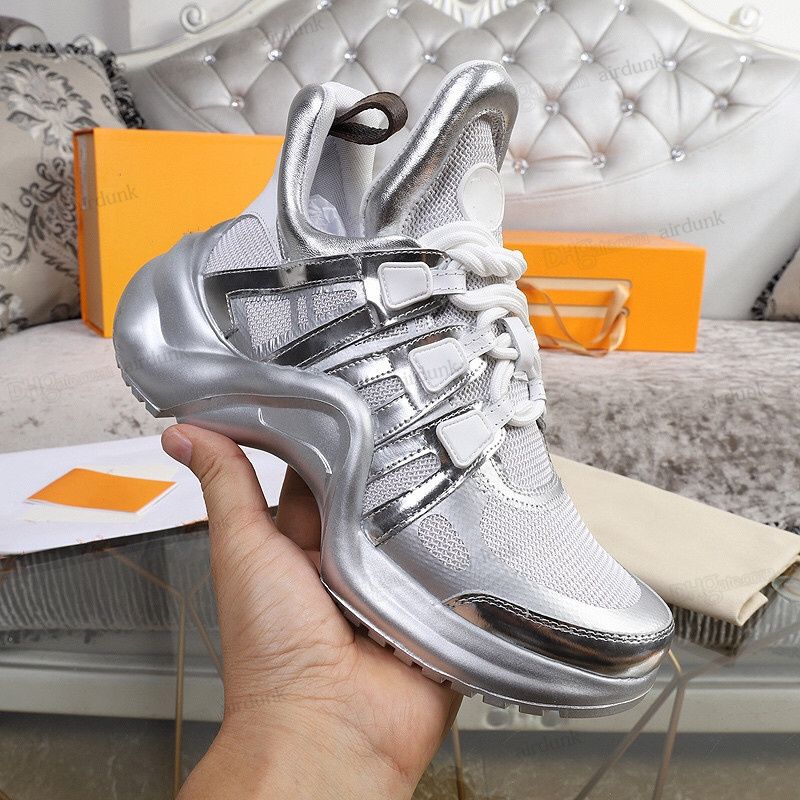 Louis Vuitton Silver/White Leather And Mesh Archlight Sneakers