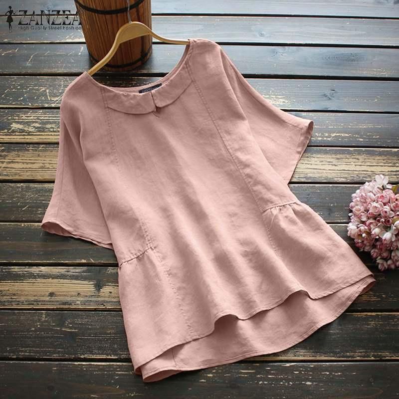 Privación dignidad Cuadrante Blusas para mujer Camisas elegantes Tops sólidos Verano 2022 Medio manga  Blusas Mujer algodón Patchwork Túnica