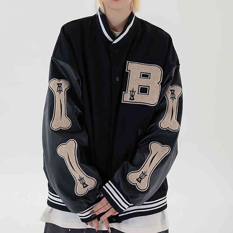Uomini PU In Pelle Manica Lunga Bomber Giacche Vintage Patchwork Ossa  Ricamo Giacca Da Baseball Giacca Da Baseball Autunno Cappotti Con Scollo A  V Da 42,45 € | DHgate Italy