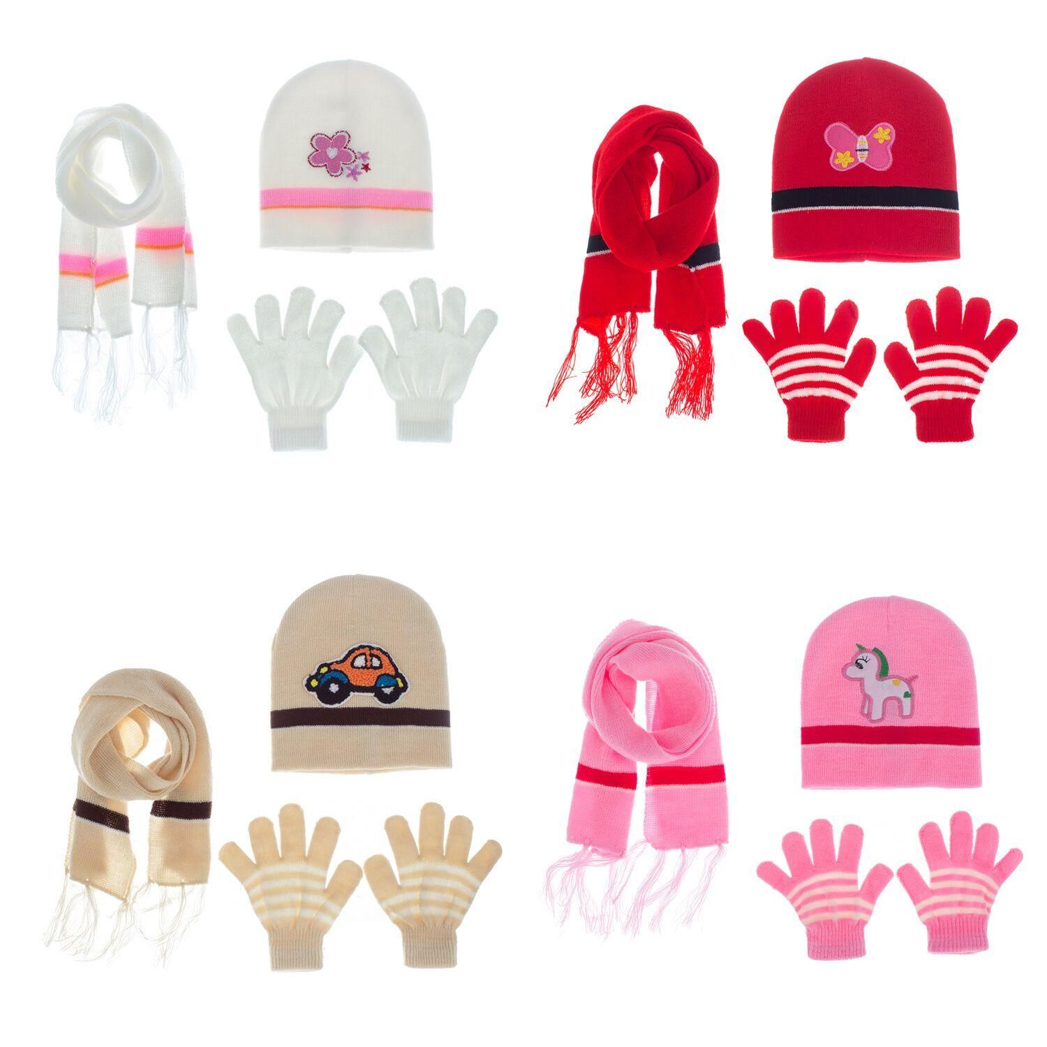 Bordado animados bebé invierno sombrero y guantes de bufanda niños sombrero punto