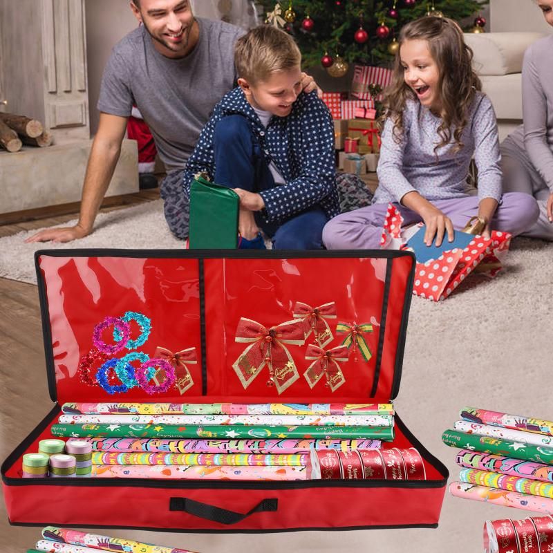 Storage Bags Wrapping Paper Bag Rolls And Ribbon Holder Heavy Duty Tear  Proof Christmas Gift Wrap Organizer With 2 Clear Pock293u From Zvkrcm,  $33.21