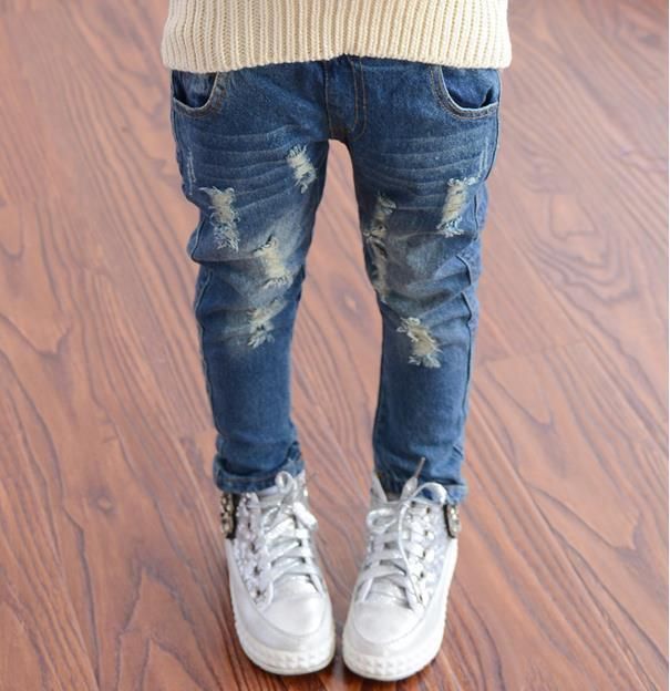 Primavera otoño bebé niñas pantalones vaqueros roto fresco lavado pantalones de mezclilla pantalones para