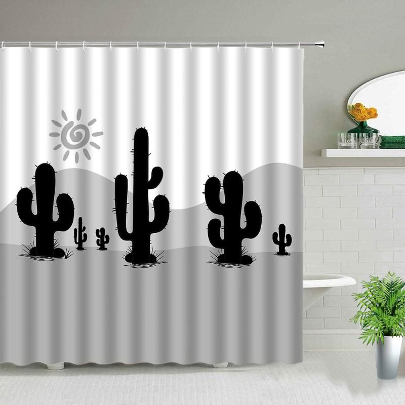 Best Black White Desert Tropical Plant, Best Waterproof Fabric Shower Curtain