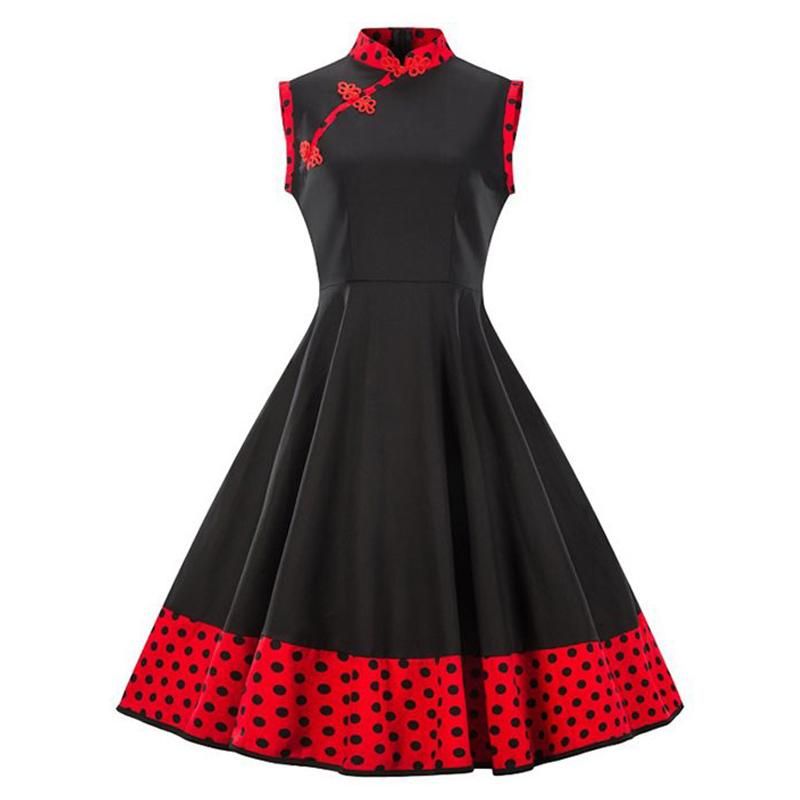 Compra Vestidos Casuales Vintage Chino Vestido Vintage Polka Dot Vestido  Talla Grande 2021 Soporte Elegante Cuello Negro Rojo Red Partido Retro  Rockabilly Skater Barato | Entrega Rápida Y Calidad | Es.Dhgate