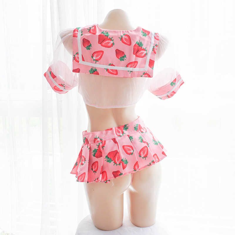 JK Okulu Kız Üniforma Lolita Çilek Baskılı Cosplay Kostüm Anime ...