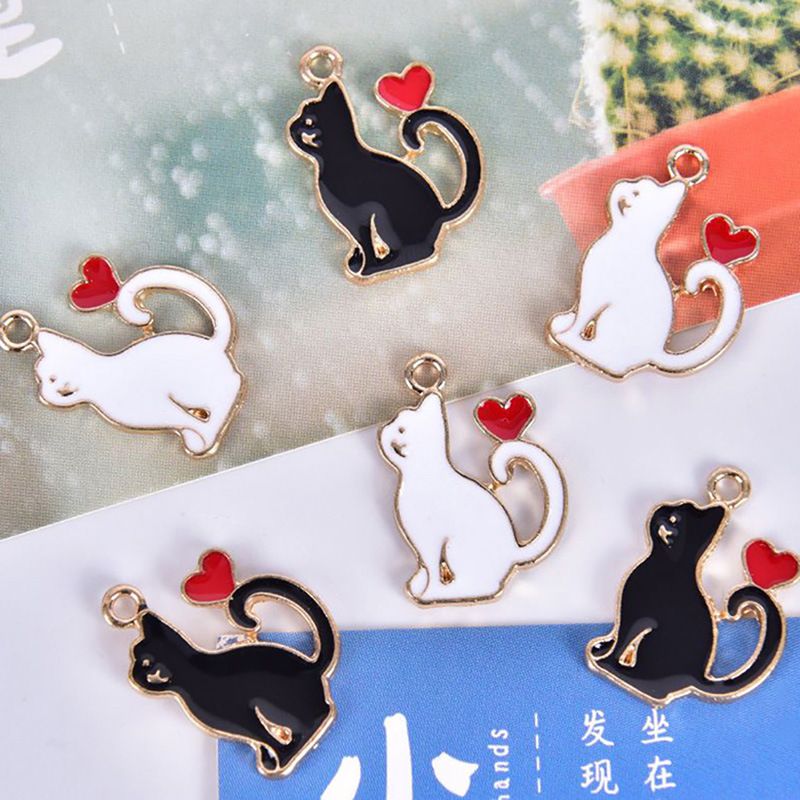 20pcs Lucky Cat Enamel Cat Charm - Classic Metal Animal Kitty Charmers for DIY Jewelry Making