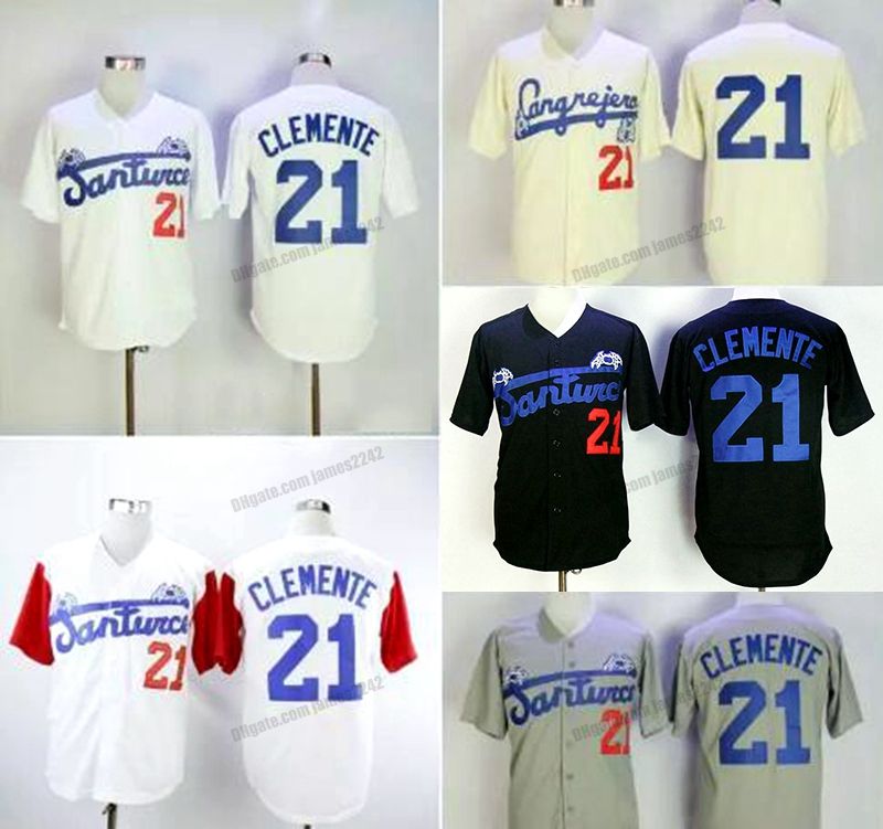 #21 Roberto Clemente Santurce Crabbers Puerto Rico Baseball Jersey Stitched 5 Colors 
