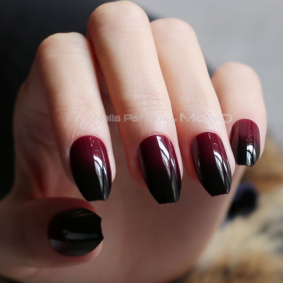 Coffin matte red black gradient fake nail Glossy nails black red medium False nails point Tip Coffin matte red black gradient fake nail Glossy nails black red medium False nails point Tip