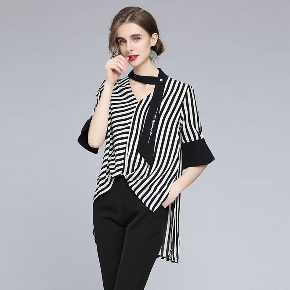 Compra Tops Plus Tamaño Blusas Rayas Elegantes Mujeres Diseñador De Pista  Camisas Media Manga Casual Damas Verano Hermosa Cinta 2021 Moda Cuello En V  Barato | Entrega Rápida Y Calidad | Es.Dhgate