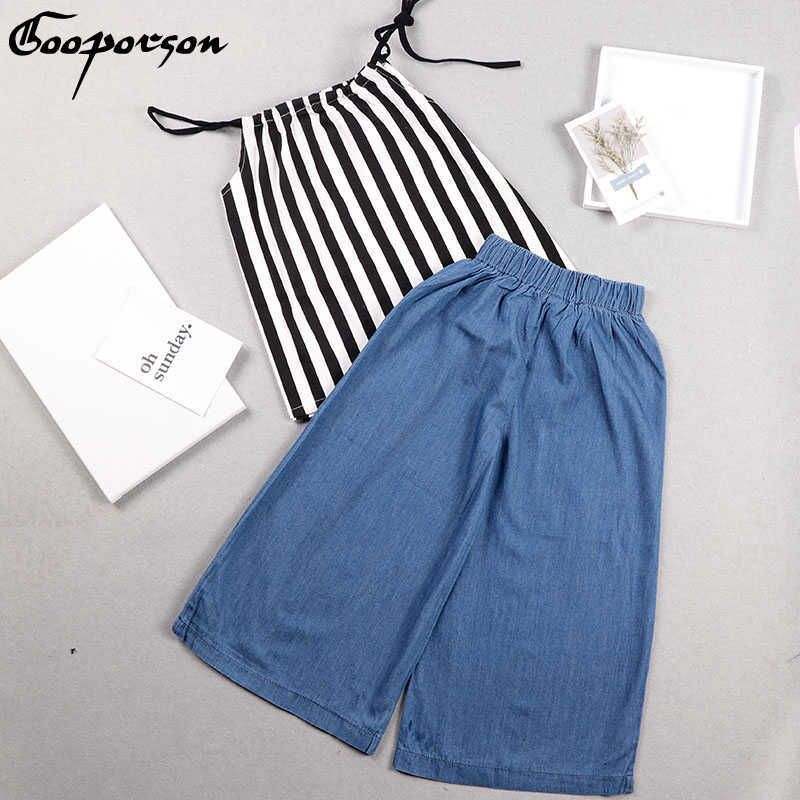 Compra Niñas Ropa De Moda Conjunto Sin Mangas Blusa De Rayas Camisa Y  Pantalones Vaqueros Pantalones Anchos Ropa Para Niños Set Tristes De Verano  Lindo Niño Conjunto 210715 Barato | Entrega Rápida