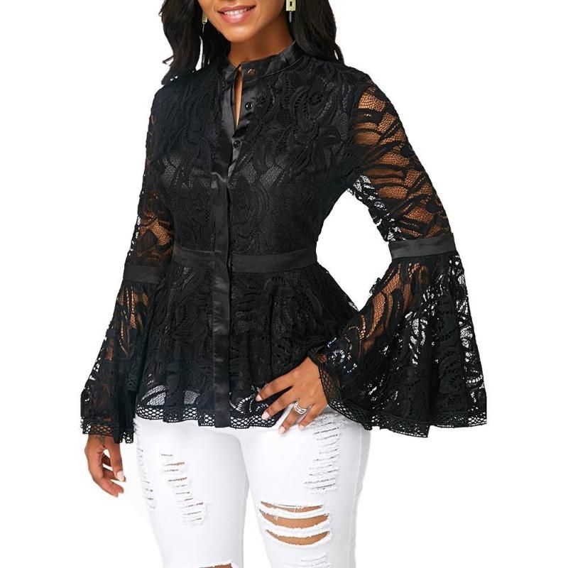Compra Blusas Para Mujer Camisas Tallas Grandes Blusa Moda Moda Negro Ve  Throw Lace Long Blare Sleeve Camisa Mujer Y Top Ropa Barato | Entrega  Rápida Y Calidad | Es.Dhgate