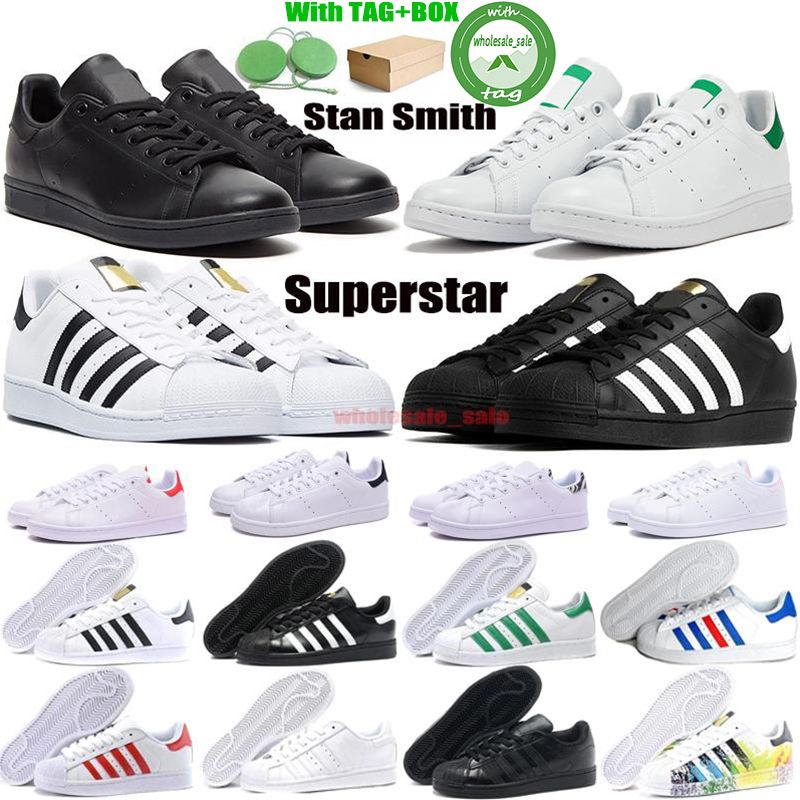 Z pudełkiem Moda Stan Smith Superstars Mężczyźni Kobiety Przypadkowe Buty Potrójny Czarny Biały Oreo Laser Golden Platform Sports Sneakers Płaskie trenerzy 36-44