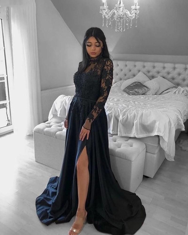 Designer Black Long Sleeves Prom 