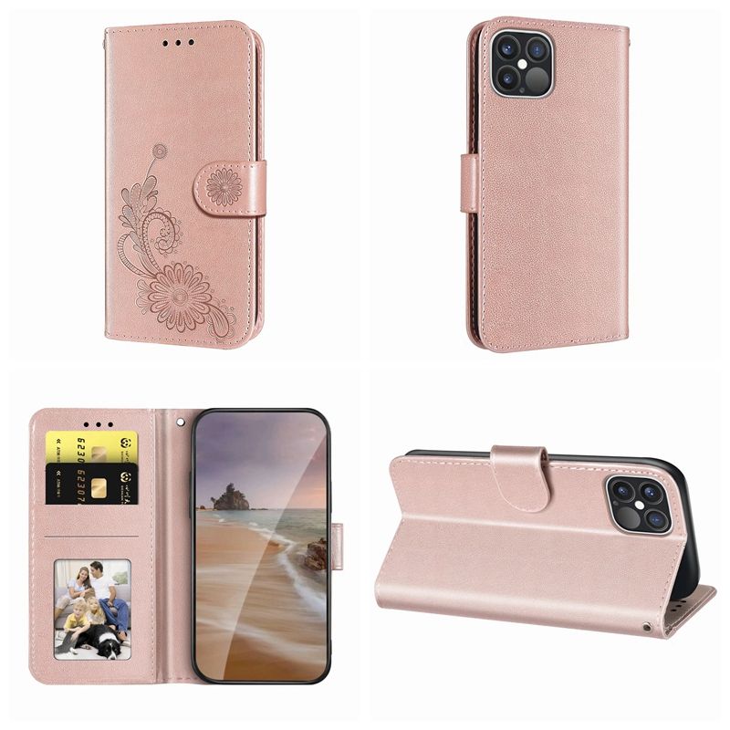 Leather Wallet Cases For Iphone 13 Mini Pro Max 21 12 11 Xr Xs X 8 7 Se2 Holder Flip Cover Stand Credit Id Card Girls Lady Book Folio Fashion Flower Lace Rose Gold Purse