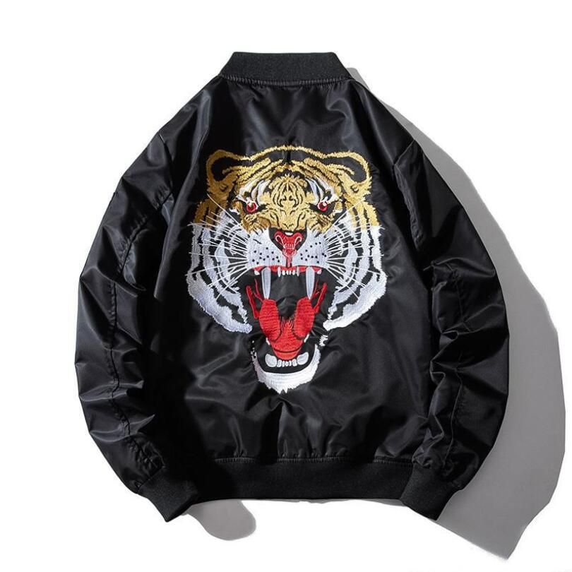 Hombres Otoño Invierno Hip Hop Jackets Tiger Bordado Bomber Chaqueta Hombre Streetwear Ropa Béisbol