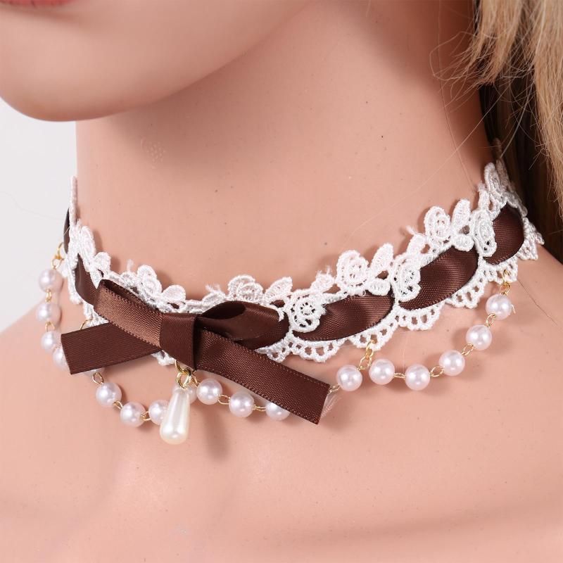 Collares Sweet Style Girls Collar Pearls Cadena Roble Cinta Cuello Cuello Anime Maid