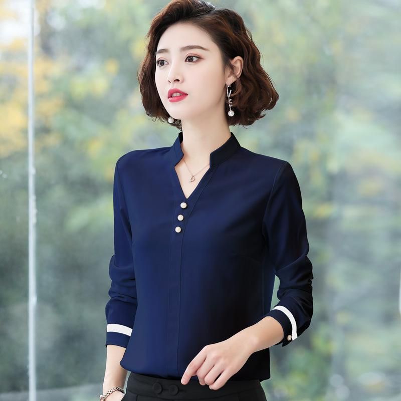 Dames Blouses Shirts V Hals White Women Lange Mouwen Kantoor Lente Mode Koreaanse Fit Zakelijke Shirt Elegante Blouse Tops Blusas Van 29,65 € | DHgate