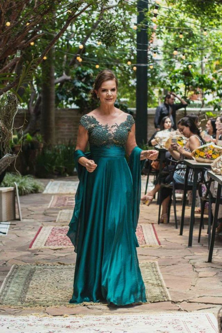 2022 Green Jade Floor Length Mother of the Bride Dresses For Wedding Scoop Neck Applique Capped 2022 Green Jade Floor Length Mother of the Bride Dresses For Wedding Scoop Neck Applique Capped