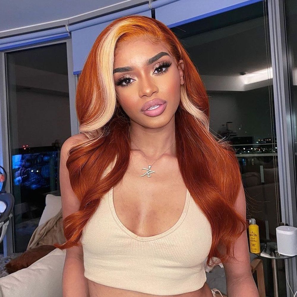 Lace Front Human Hair Wigs Ginger Human Hair Wig Highlights 30 Inch Body Wave Lace Front Wig 613 Blonde Human Hair Wig For Women Lace Front Human Hair Wigs Ginger Human Hair Wig Highlights 30 Inch Body Wave Lace Front Wig 613 Blonde Human Hair Wig For Women
