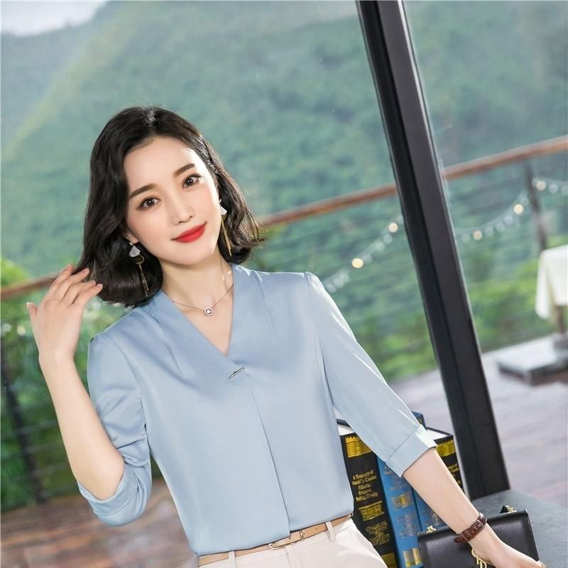 Ópera Mucama claro Media manga formal ol estilos mujeres blusas y camisas moda moda casual  blusa de gasa negocio