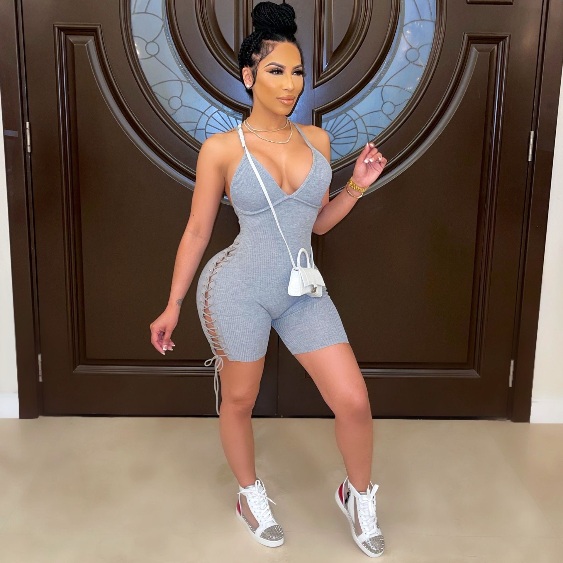 Sexy Women Ribbed Jumpsuit Spaghetti 