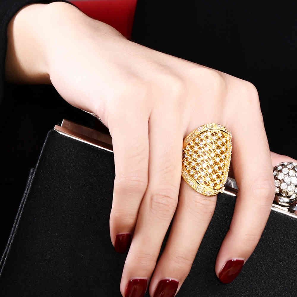 Joyería Impresionante! ¡Encantador Grande! Ajuste De Pavimento De Color Blanco Y Dorado Con Piedras De Circonia Cúbica AAA Anillos Grandes De 24,82 € | DHgate