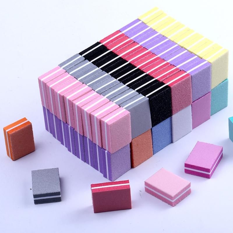 50pcs Lot Double-sided Mini Nail File Blocks Colorful Sponge Polish Sanding Buffer Strips Polishing Manicure Tools Files