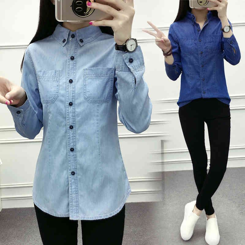 Camisas De Las Blusas Para Mujer Camisa De Jean Mujer De Manga Larga Para Mujeres Tops Y Lady Casual Ropa Blusa Camisa Jeans 5P6T De 32,42 € | DHgate