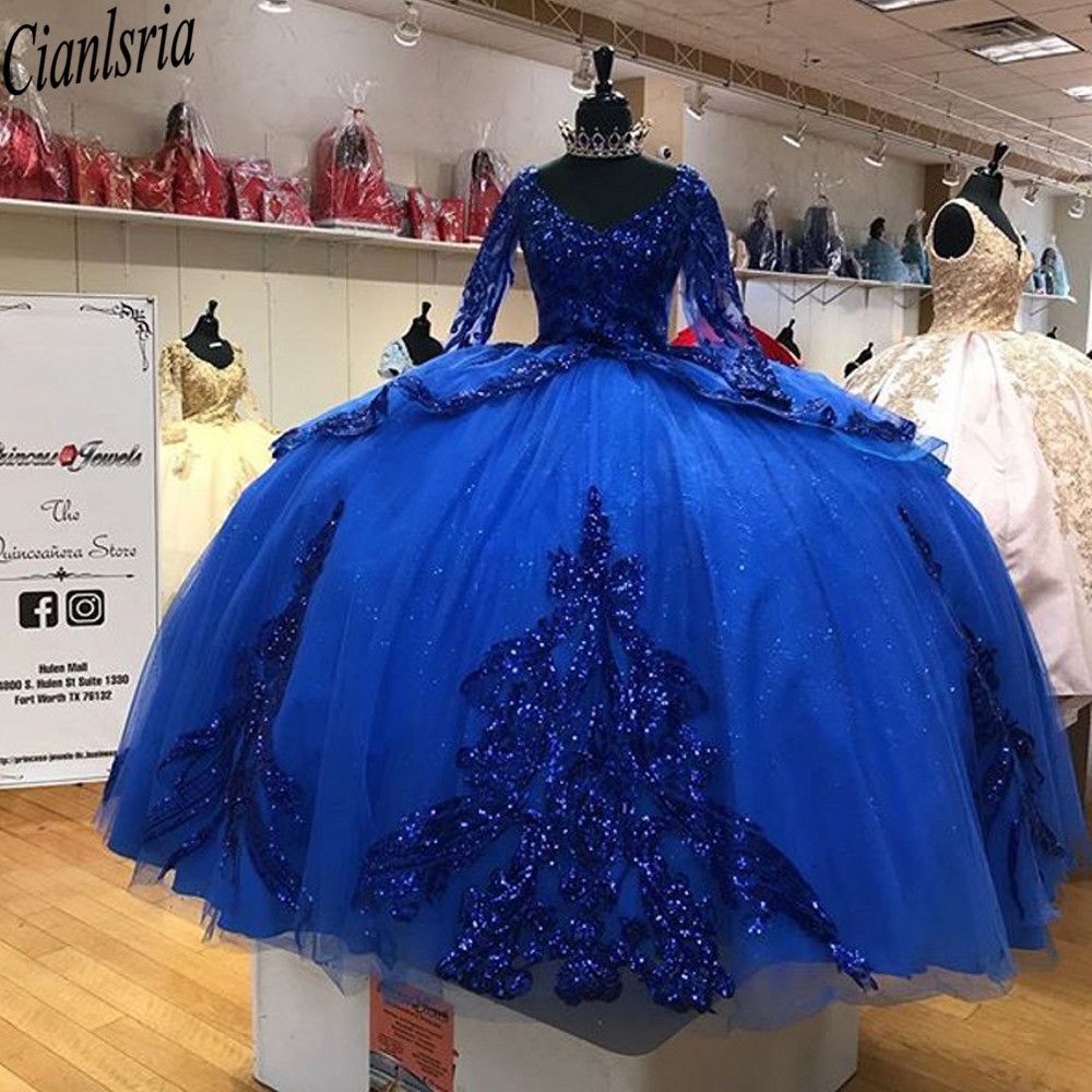 Compra 2021 Vestidos De XV Años Royal Azul Lentejuelas Quinceañera Vestidos  Mangas Largas Corsé Bolsa De Bola Sweet 16 Vestido Barato | Entrega Rápida  Y Calidad | Es.Dhgate