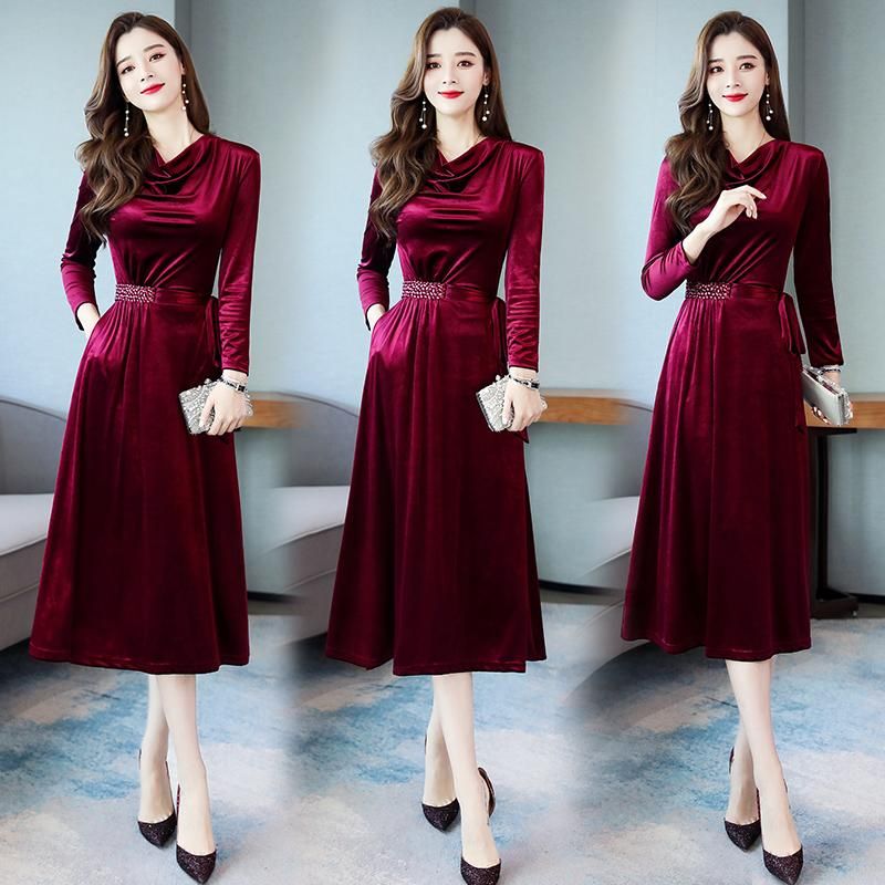 Compra Vestidos Casuales 2021 Mujeres Otoño Vestido De Terciopelo Elegante  Fiesta De Manga Larga Moda Damas Doradas Barato | Entrega Rápida Y Calidad  | Es.Dhgate