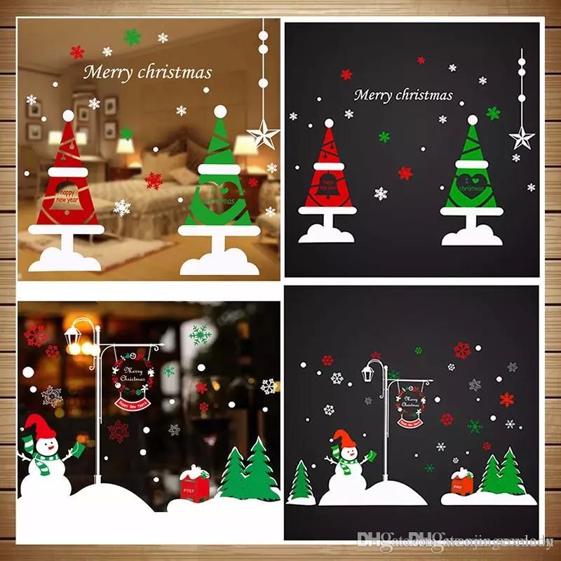 Placas De Navidad Ventana Grande Santa con Muñeco de nieve o árbol de Navidad